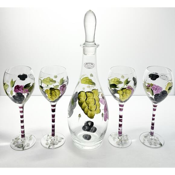 Home Essentials “Grape” 5-Piece Handpainted Glass Decanter & Wine Glass Set - Picture 3 of 16